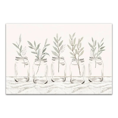 Greenery In Mason Jars 30" x 20" Canvas Wall Art
