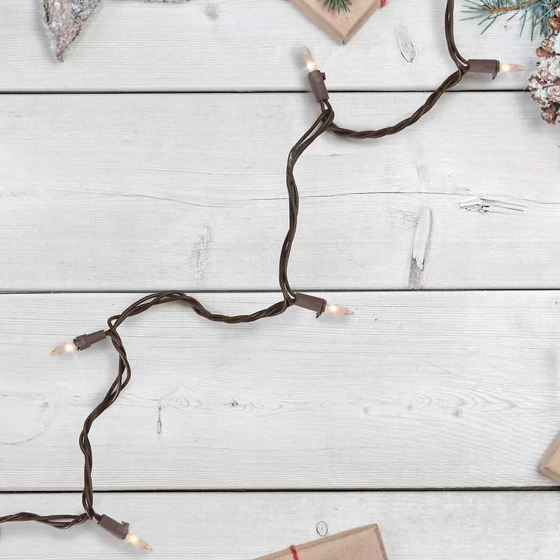 50ct. Clear Mini Christmas String Lights with Brown Wire