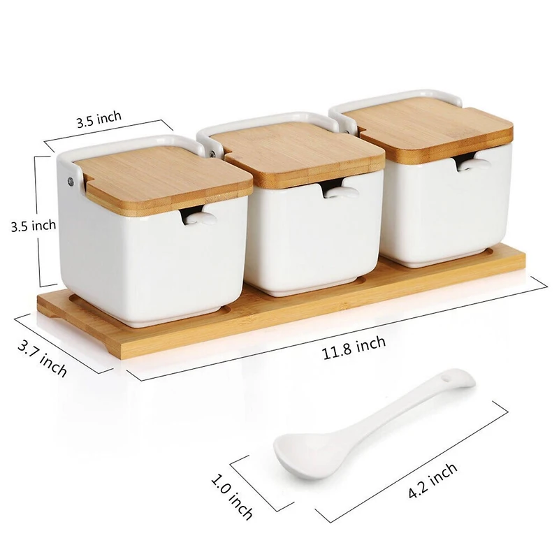 NEX™ White Ceramic Sugar Bowls with Spoon & Bamboo Lid Set