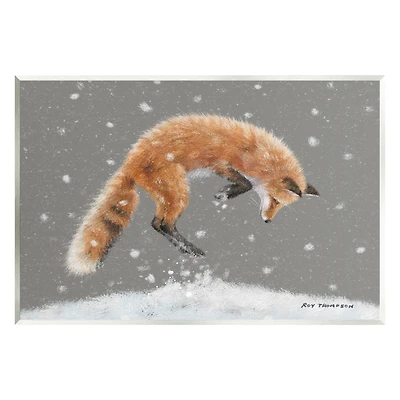 Stupell Industries Jumping Fox Winter Snowfall Wall Plaque Art