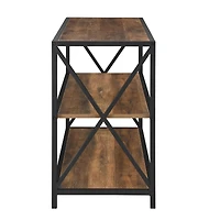 Walker Edison Rustic Oak X-Frame Industrial Wood Bookshelf