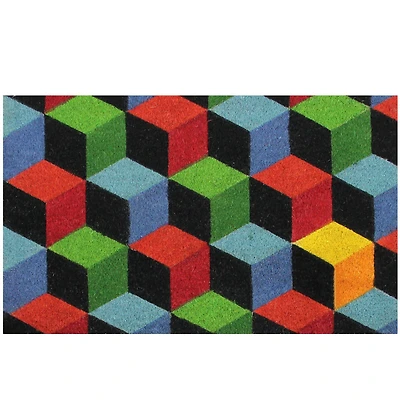 Multicolor Cube Coir Outdoor Rectangular Door Mat, 29.5" x 18"