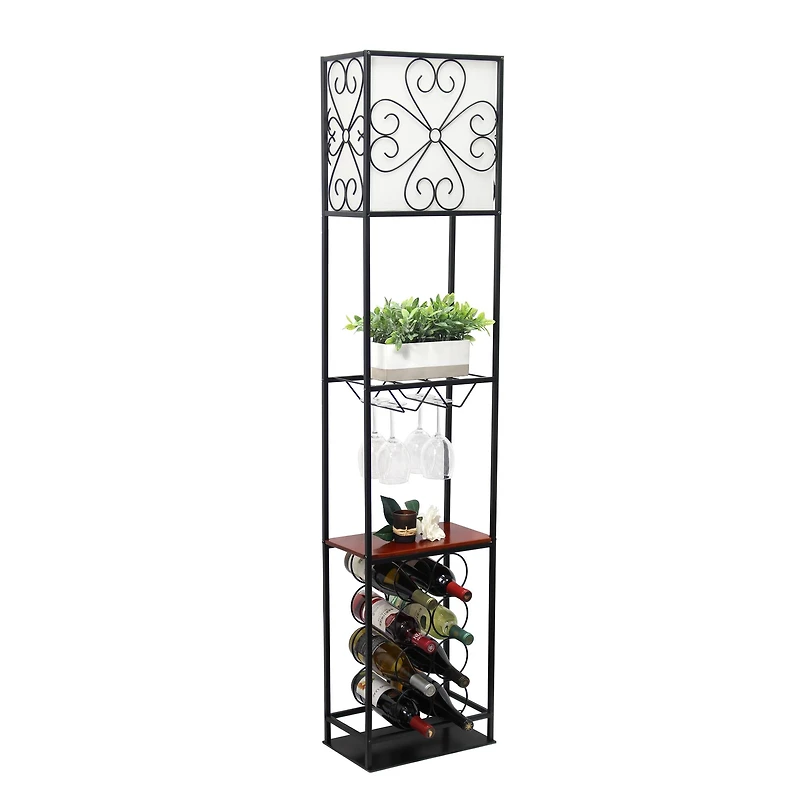 Elegant Designs™ 5ft. Black Organizer Storage Shelf and Wine Rack Floor Lamp
