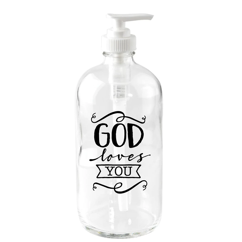 God Loves You Glass Soap Dispenser