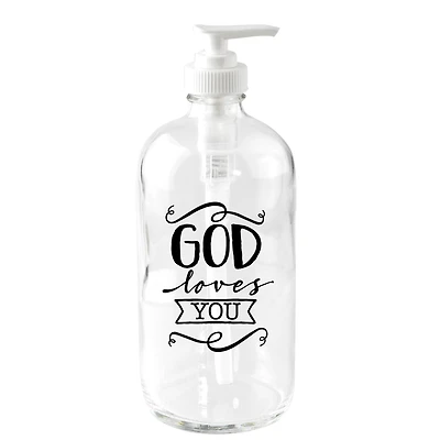 God Loves You Glass Soap Dispenser