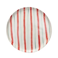 Hello Honey® 10.5" Red, Aqua & Cream Hand-Painted Stoneware Plate with Stripes