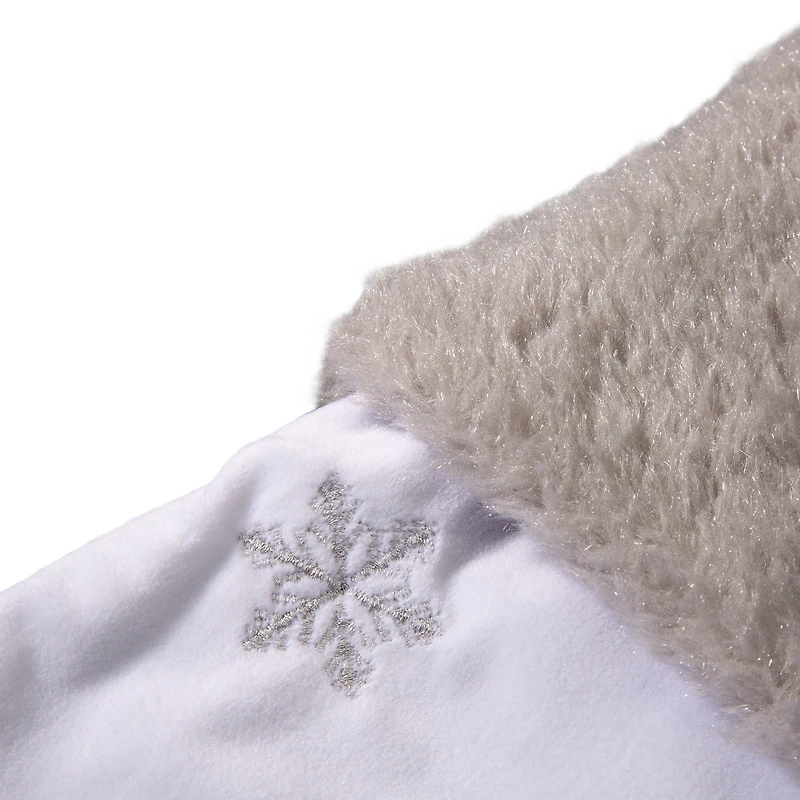 Glitzhome® 21" White Fleece with Christmas Tree & Snowflake Stocking