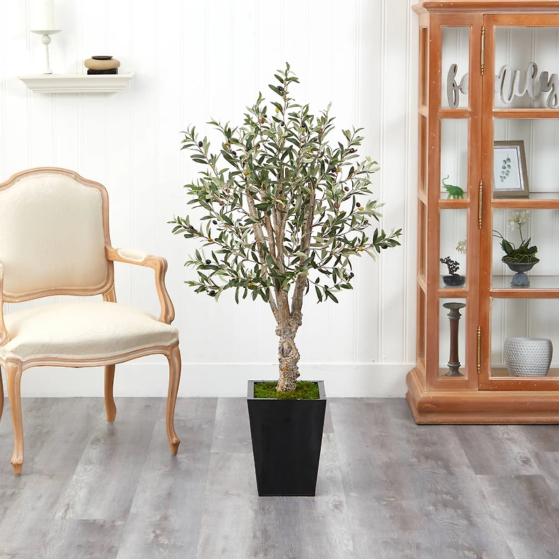 4.5ft. Olive Artificial Tree in Black Metal Planter