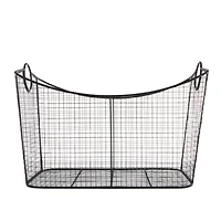 30.25" Black Metal Open Frame Wire Grid Storage Basket with Curved Sides & Ring Handles
