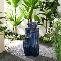 Glitzhome® 26.75" 3-Tier LED Fluted Textured Ceramic Outdoor Floor Fountain