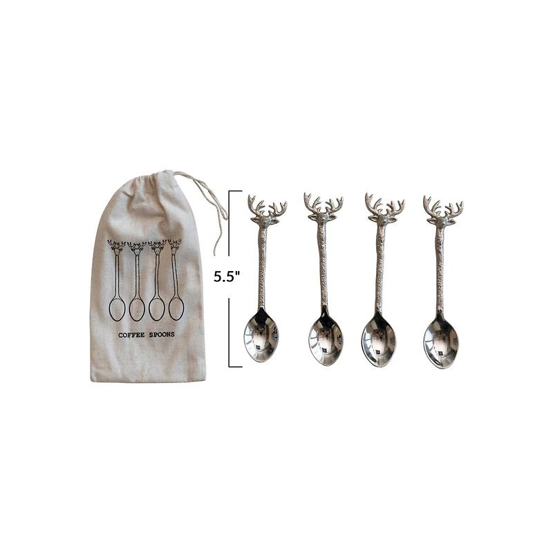 Hello Honey® 5.5" Nickel Finish Reindeer Handle Coffee Spoon Set