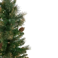 7ft. Pre-Lit Yorkshire Pine Pencil Artificial Christmas Tree with Pinecones & Gold Glitter, Clear Lights