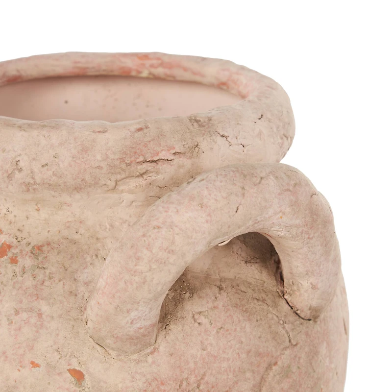 8.25" Pink Ceramic Antique Style Distressed Decorative Vase with Handles