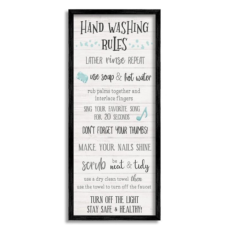 Stupell Industries Hand Washing Rules Bathroom Guide Positive Hygiene Framed Wall Art