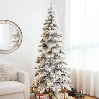 7.5ft Pre-Lit Flocked Layered Spruce Artificial Christmas Tree, Warm White LED Lights
