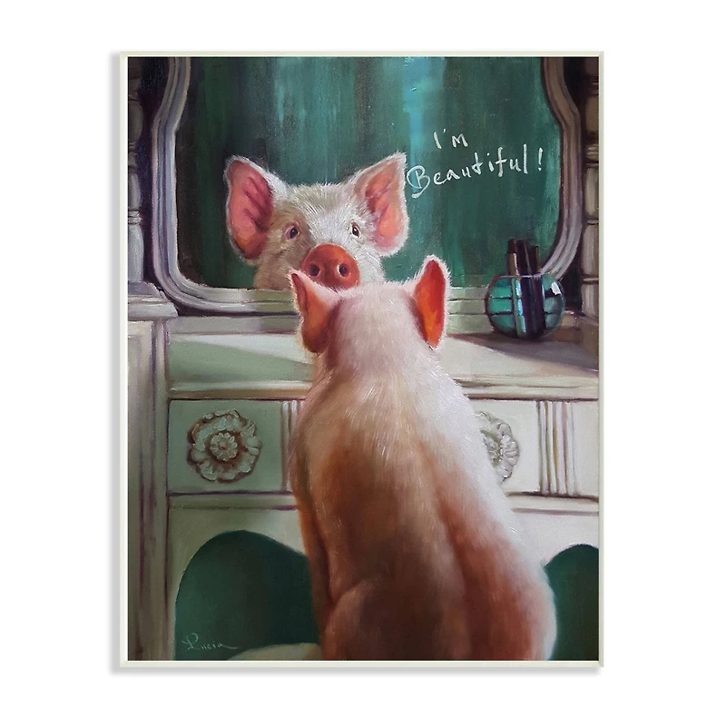 Stupell Industries I'm Beautiful Painted Pig in Mirror Framed Wall Art