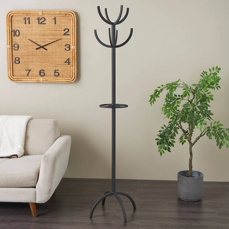 72" Black Metal 8 Hook Coat Rack with Ached Legs