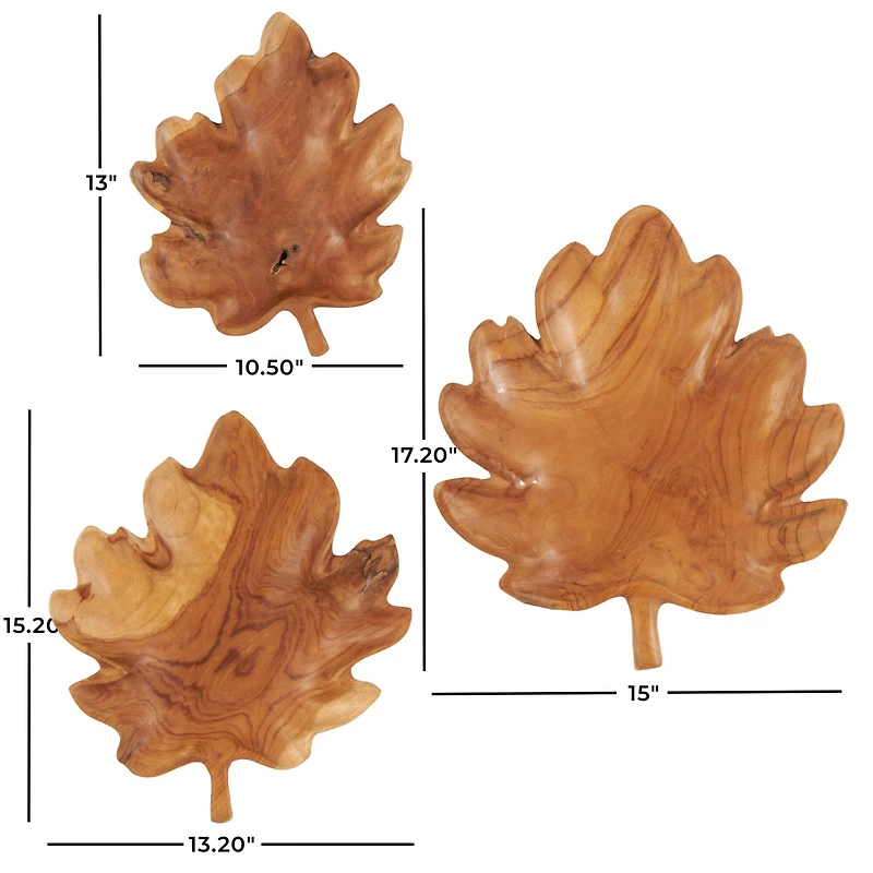 Brown Teak Wood Leaf Tray Set
