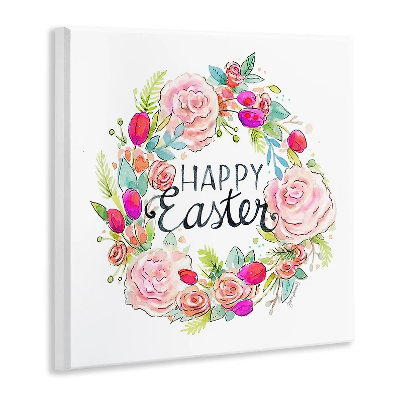 Stupell Industries Happy Easter Vivid Pink Floral Blossom Border Wall Plaque Art