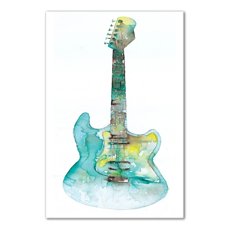 Blue And Yellow Guitar 24" x 36" Canvas Wall Art