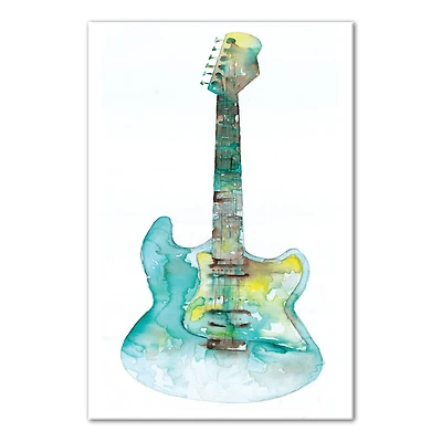 Blue And Yellow Guitar 24" x 36" Canvas Wall Art