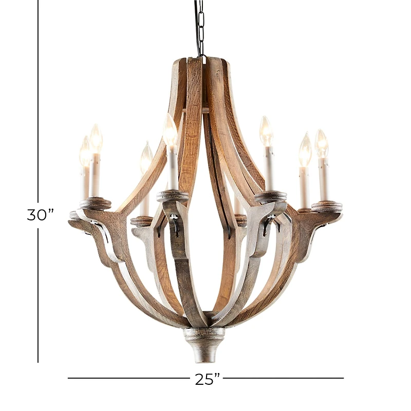 Brown Wood Rustic Candle Chandelier, 28" x 25" x 25"