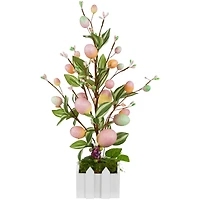 18" Pink Artificial Potted Twig Tree with Easter Eggs