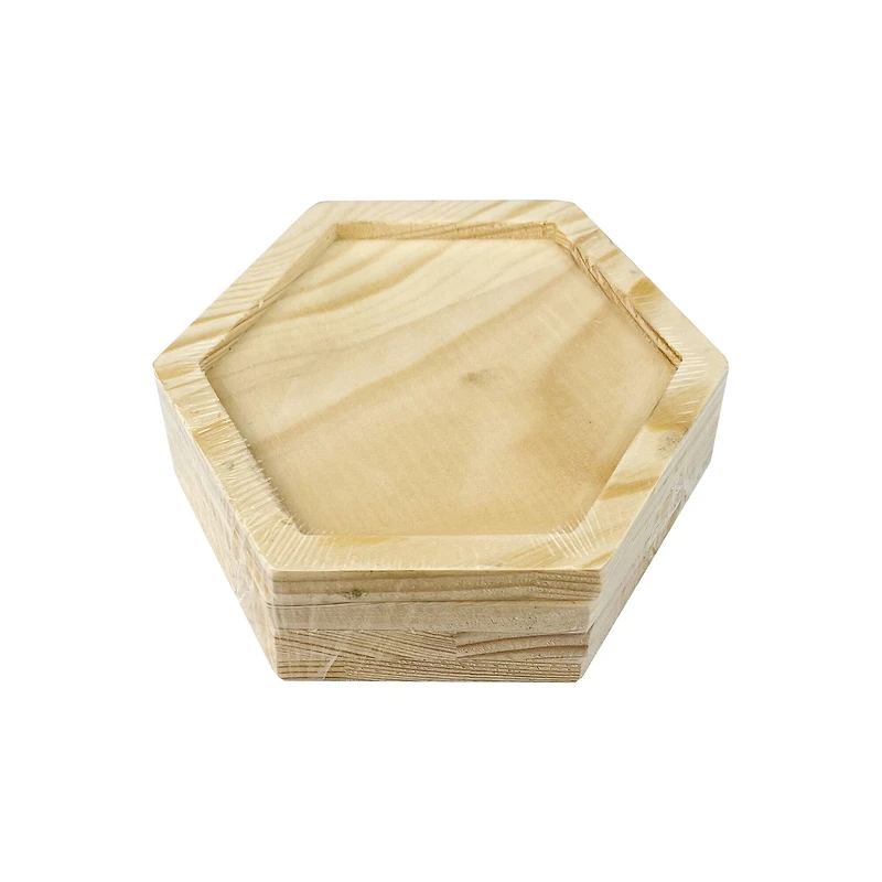 Hexagon Welled Pinewood Coasters, 4ct. by Make Market®
