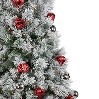 6ft. Pre-Lit Snowy Bristle Pine with Ornaments Artificial Christmas Tree, Clear Lights