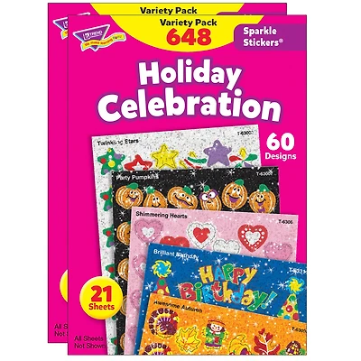 Trend Enterprises® Sparkle Stickers® Holiday Celebration Variety Pack, 2 Packs of 648ct.