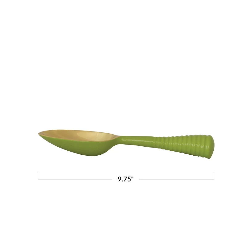 Hello Honey Enameled Aluminum Scoop with Ribbed Handle, Gold Finish and Green