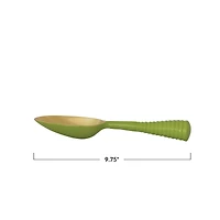 Hello Honey Enameled Aluminum Scoop with Ribbed Handle, Gold Finish and Green