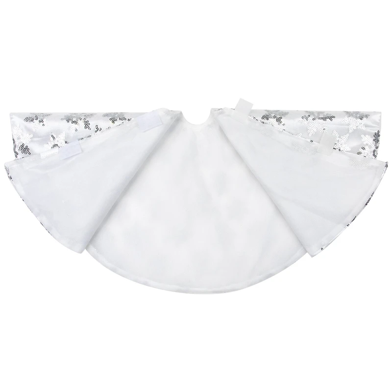 20" White & Silver Sequin Snowflake Mini Tree Skirt