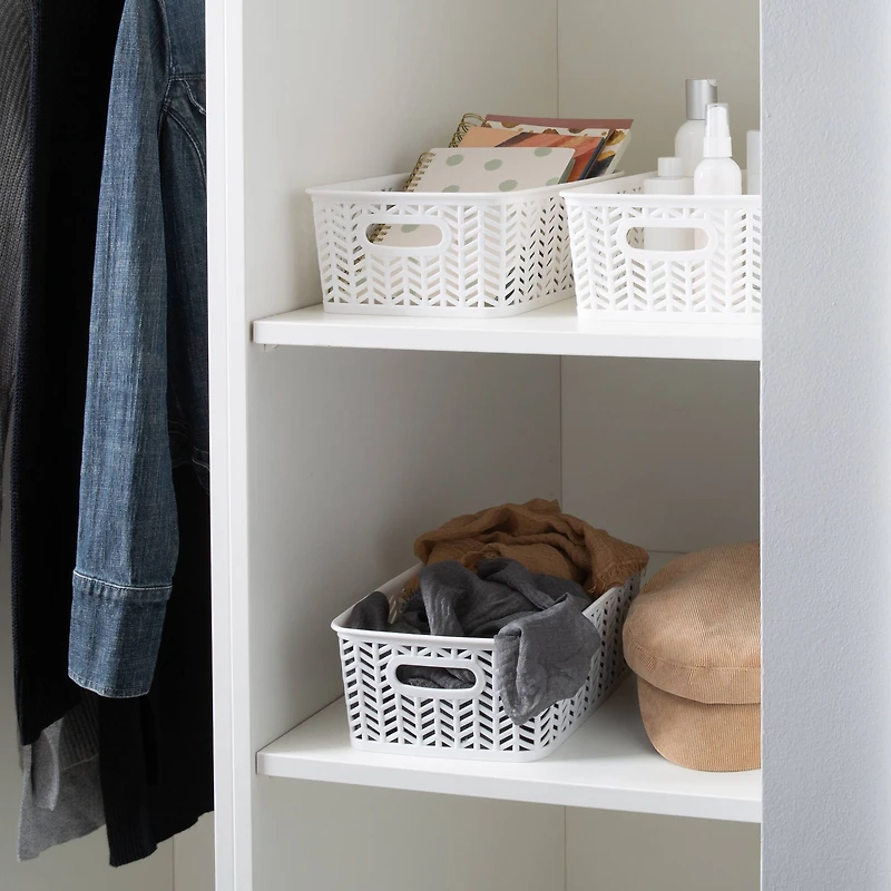 Simplify Small White Herringbone Storage Bin