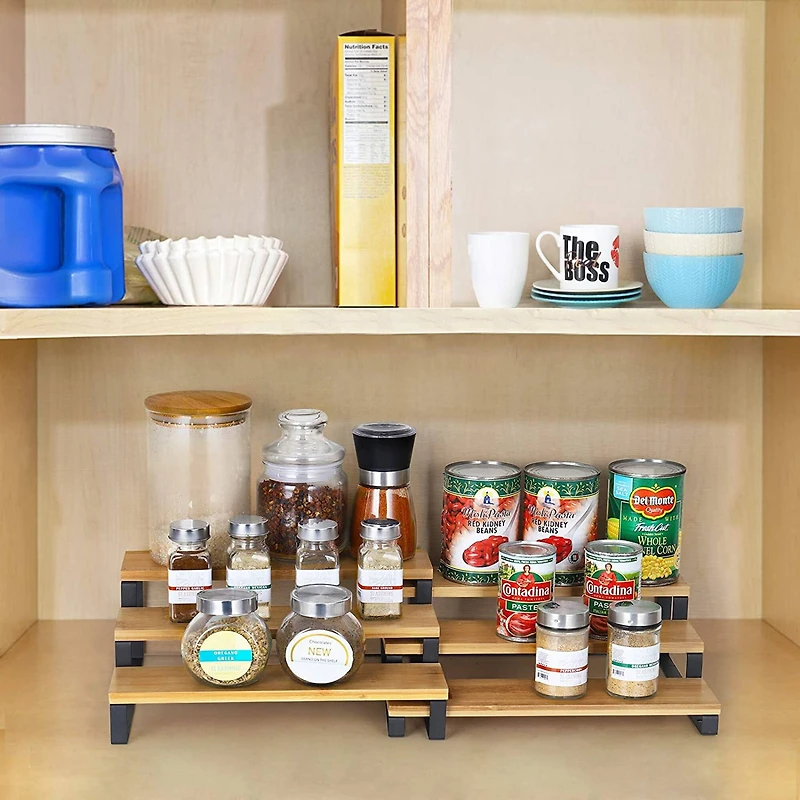 Natural 3-Tier Expandable Step Spice Rack for Kitchen Cabinet, 4ct.