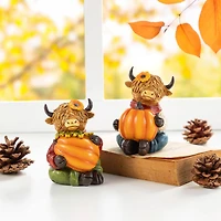Glitzhome® 4.25" Fall Resin Highland Cow Table Decor Set