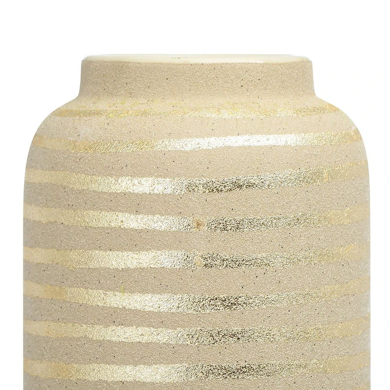 Hello Honey® 9" Gold Striped Stoneware Vase