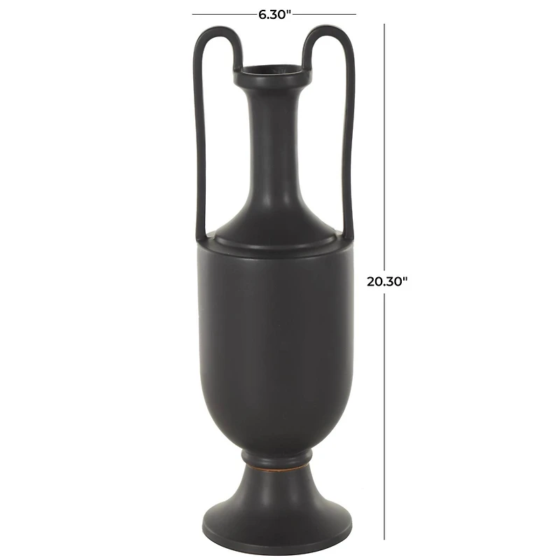 20.25" Black Ceramic Fluted Urn Shaped Vase with Arch Handles