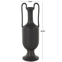 20.25" Black Ceramic Fluted Urn Shaped Vase with Arch Handles