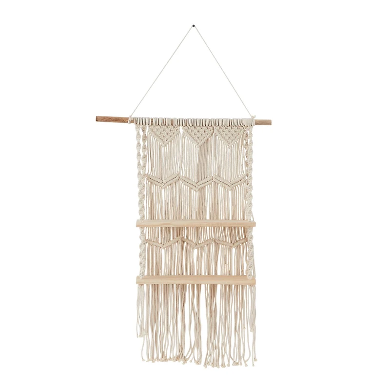 The Novogratz White Cotton Handmade 2 Shelves Macrame Wall Shelf 25" x 6" x 49"