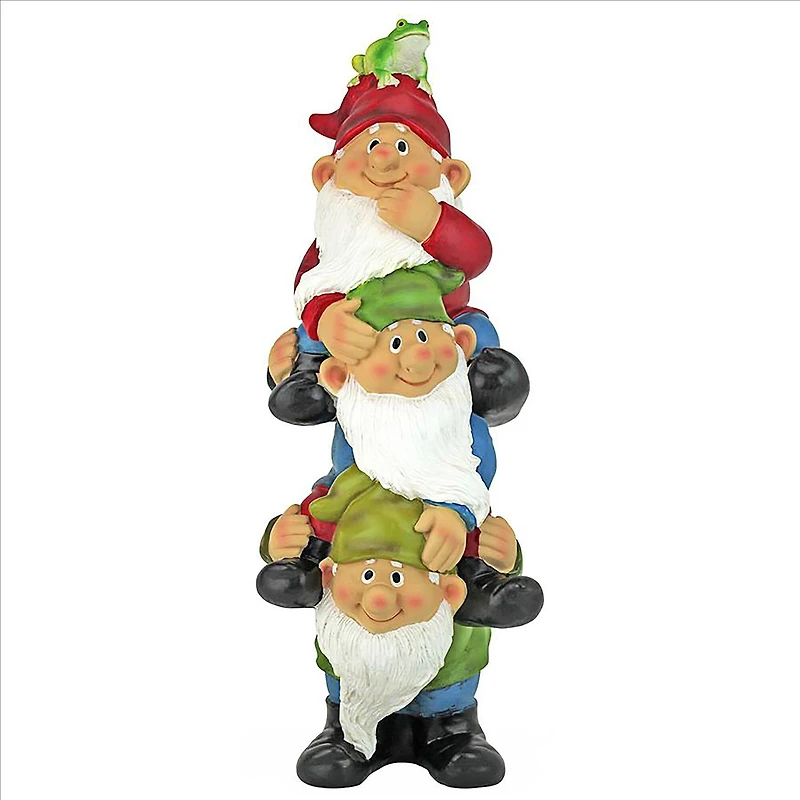 Design Toscano 16" Tower of Three Gnomes & Frog Statue