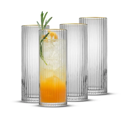 JoyJolt® Christian Siriano 16oz. Optic Gold Rim Highball Glasses, 4ct.