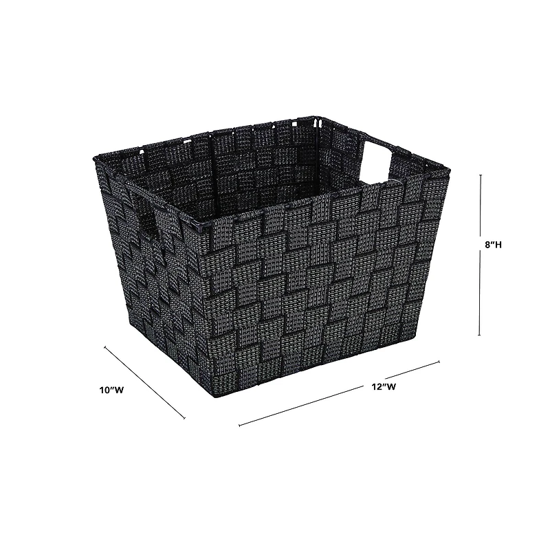 Simplify Medium Black/Silver Lurex Striped Woven Storage Bin