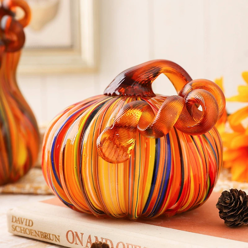 Glitzhome® Multi Striped Glass Pumpkin & Gourd Set