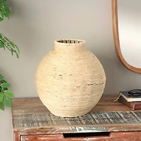 13" Beige Seagrass Handmade Wrapped Vase