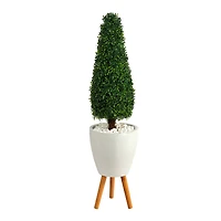4ft. Boxwood Tower Topiary Tree in White Planter with Stand