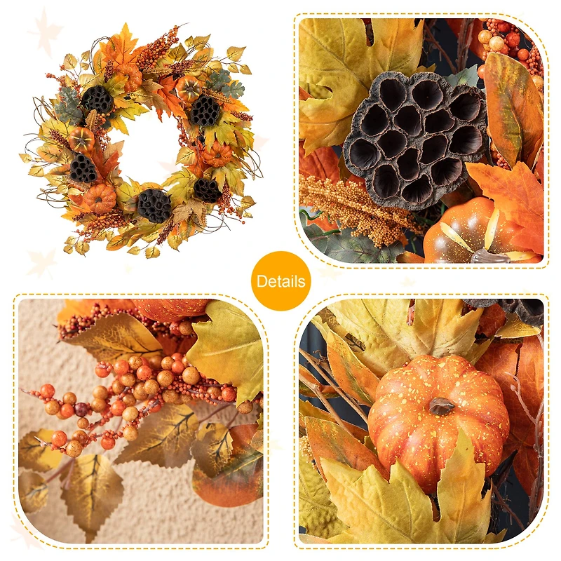 Glitzhome® 24" Fall Pumpkin Leaf Floral Wreath