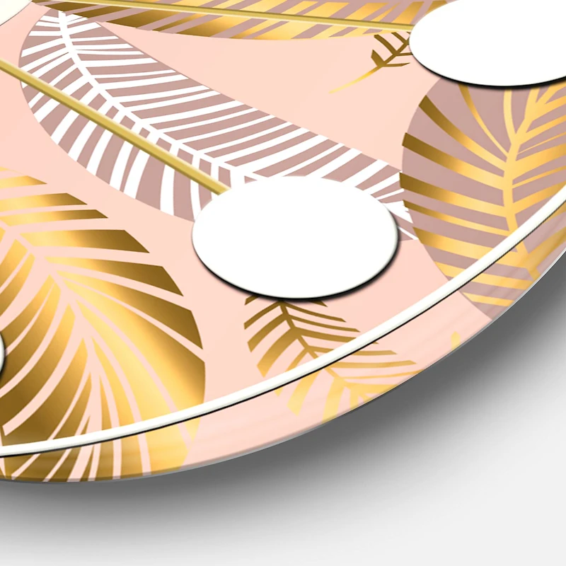 Designart 'Golden Tropical Pattern V Mid-Century Modern Wall Clock