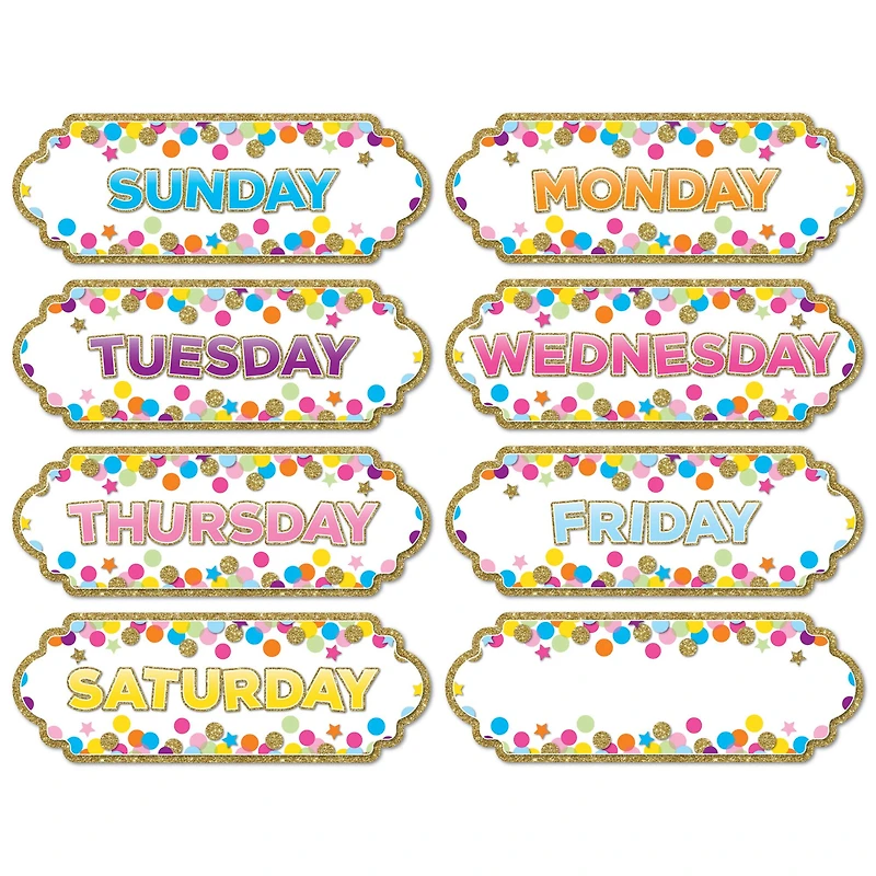 Ashley Productions Confetti Days of the Week Magnetic Die-Cut Timesavers & Labels, 6 Packs of 8
