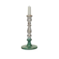 Hello Honey® 9.25" Green, Gold and Cream Distressed Cast Metal Taper Candleholder